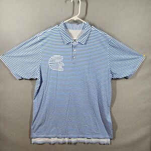 B Draddy Polo Shirt Mens 2XL Blue White Striped Golf Pima Cotton‎ Performance